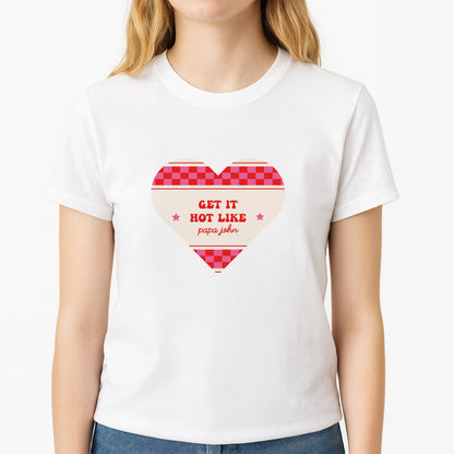 Get It Hot Like Papa John - Chappell Unisex T-Shirt, worn by a female model