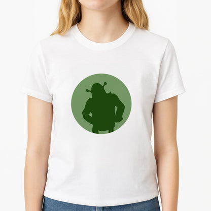 Green Ogre Outline Unisex T-Shirt, worn by a female model