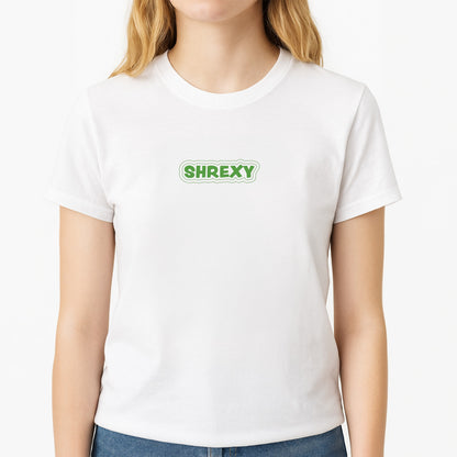 Shrexy Unisex T-Shirt, worn by a female model