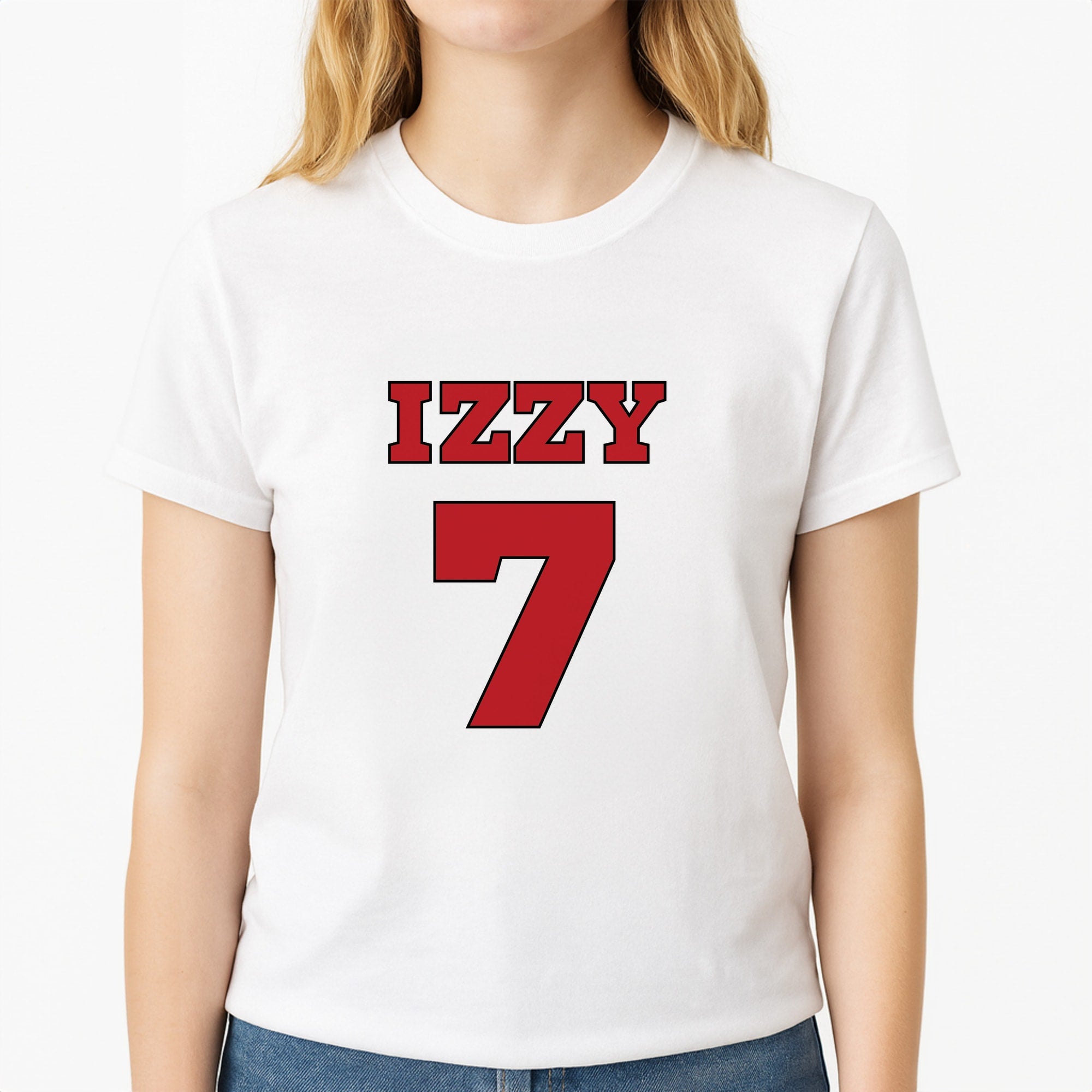 Black And White Stripes - Personalised Football   Unisex T-Shirt, worn by a female model
