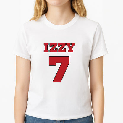 Black And White Stripes - Personalised Football   Unisex T-Shirt, worn by a female model