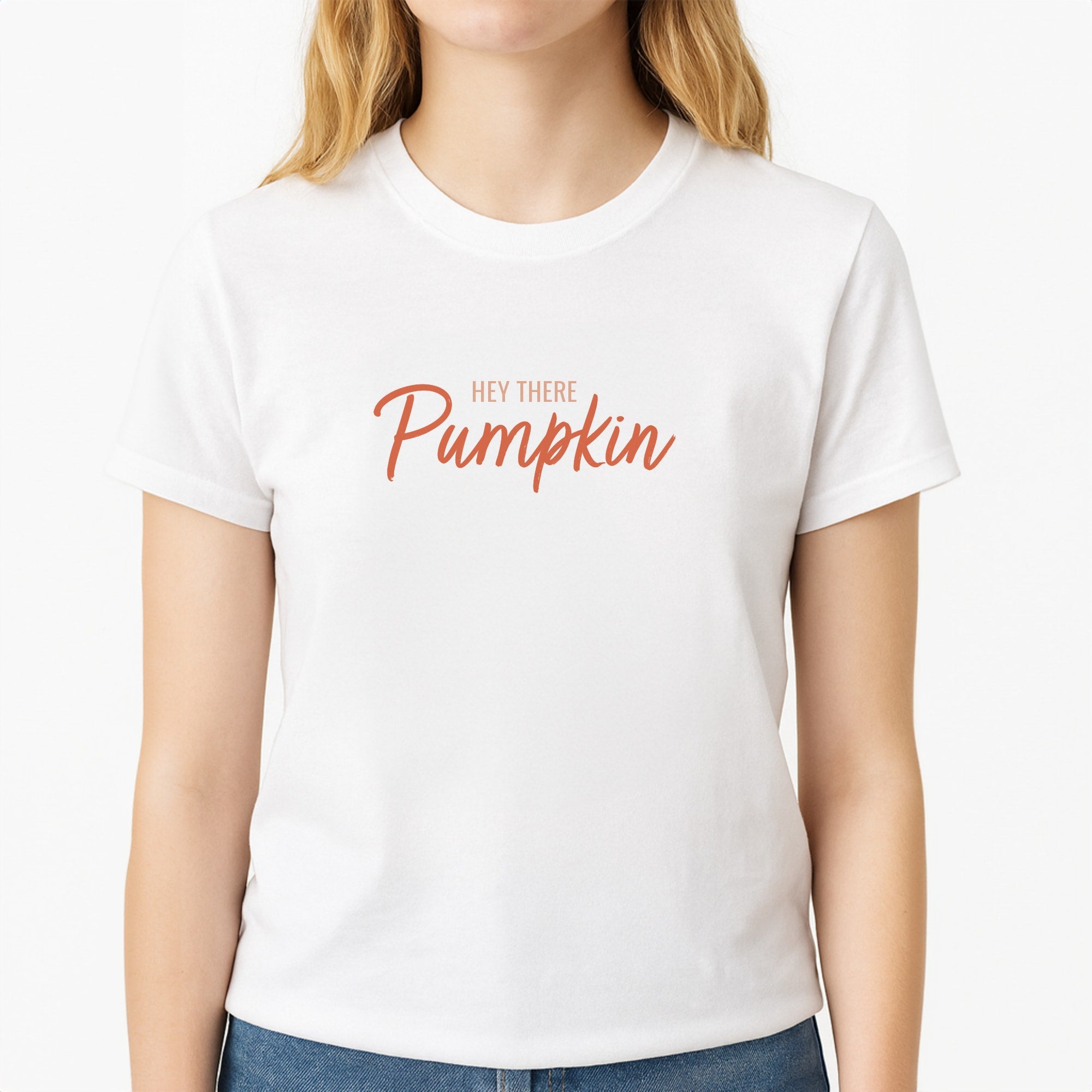 Hey There Pumpkin - Halloween Unisex T-Shirt, worn by a female model