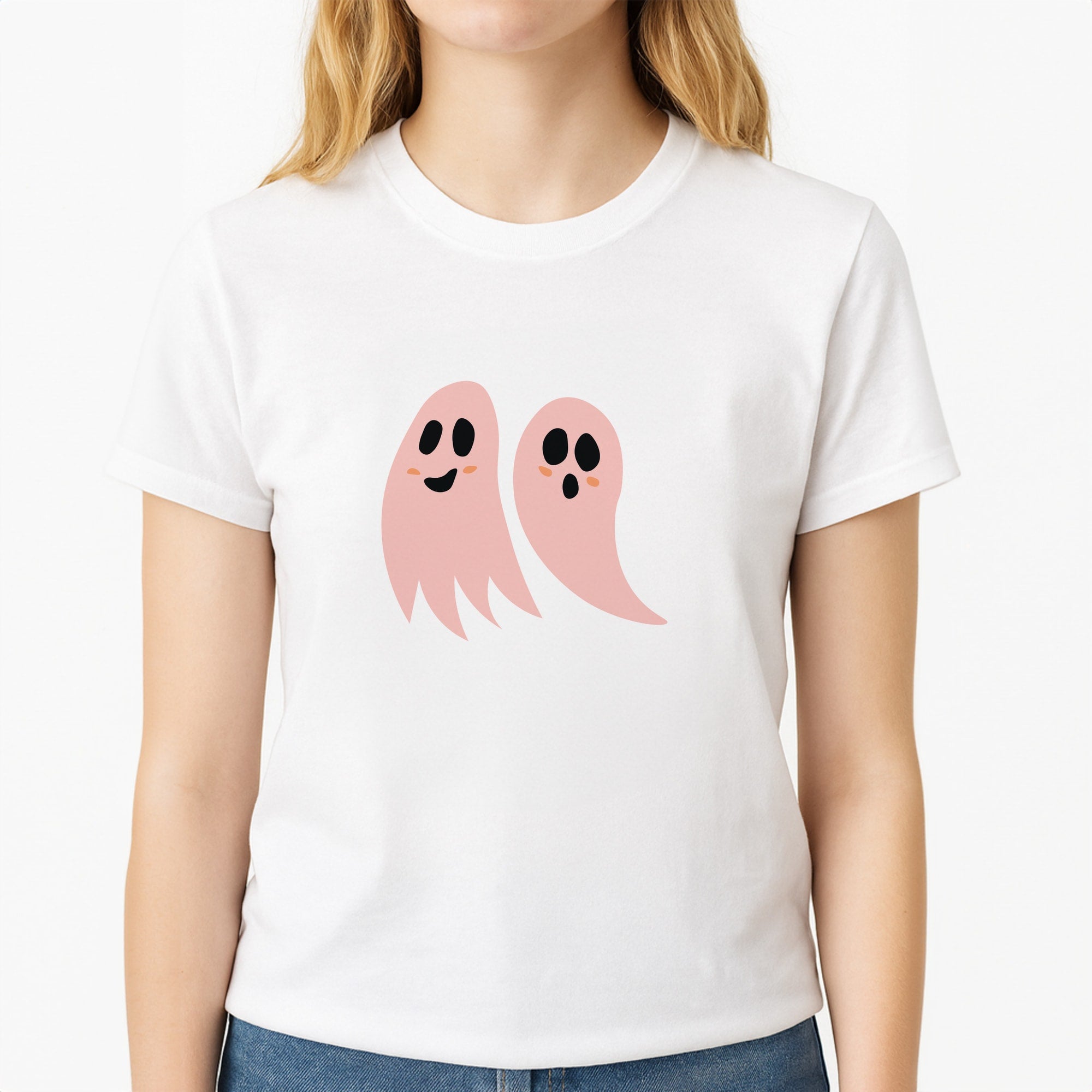 Halloween Pattern 18 Unisex T-Shirt, worn by a female model