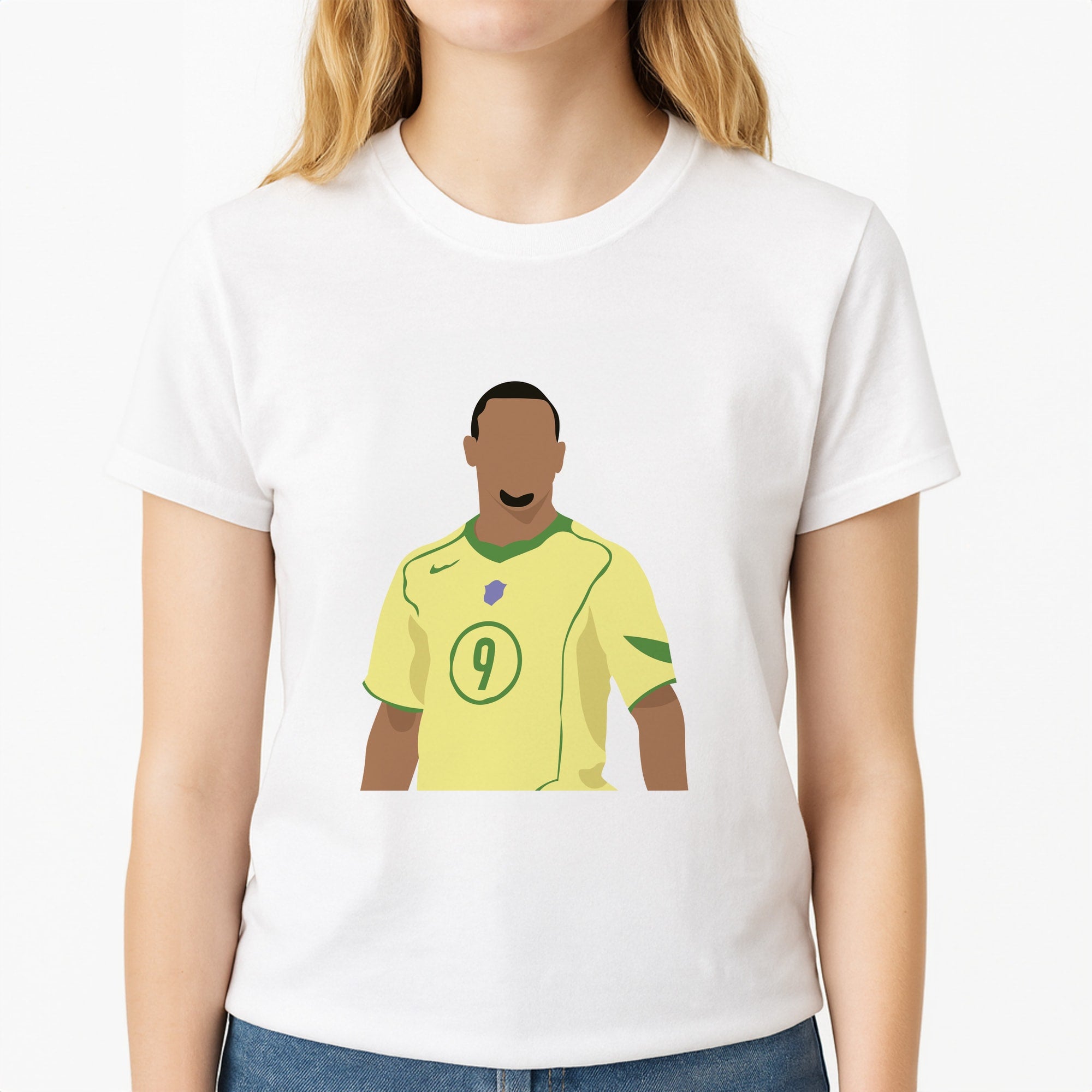 R9 Ronaldo - Football Unisex T-Shirt, worn by a female model