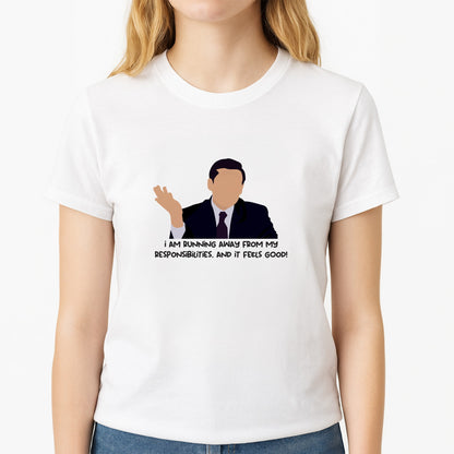 I Am Running Away From My Responsibilities Unisex T-Shirt, worn by a female model