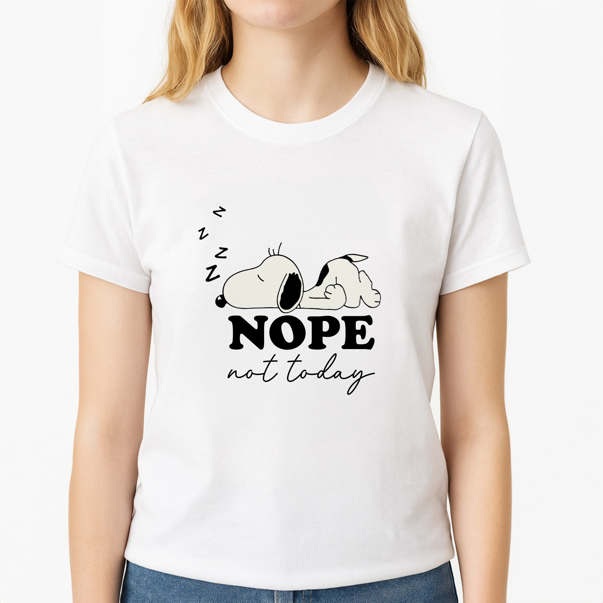 Nope, Not Today Unisex T-Shirt, worn by a female model