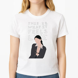 This Is What It Feels Like - Abrams Unisex T-Shirt, worn by a female model