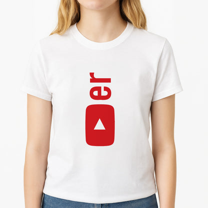 YouTuber Unisex T-Shirt, worn by a female model