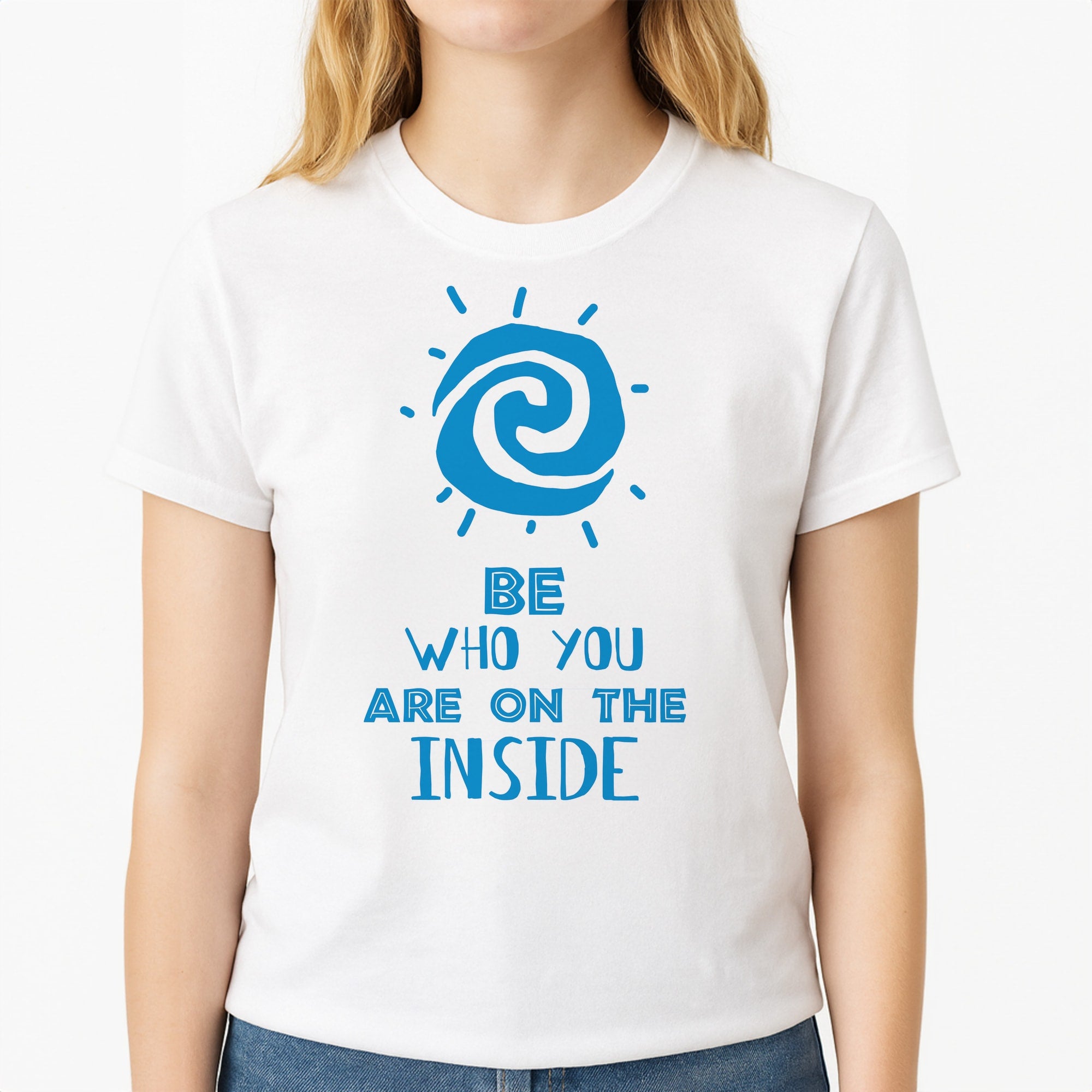 Be Who You Unisex T-Shirt, worn by a female model
