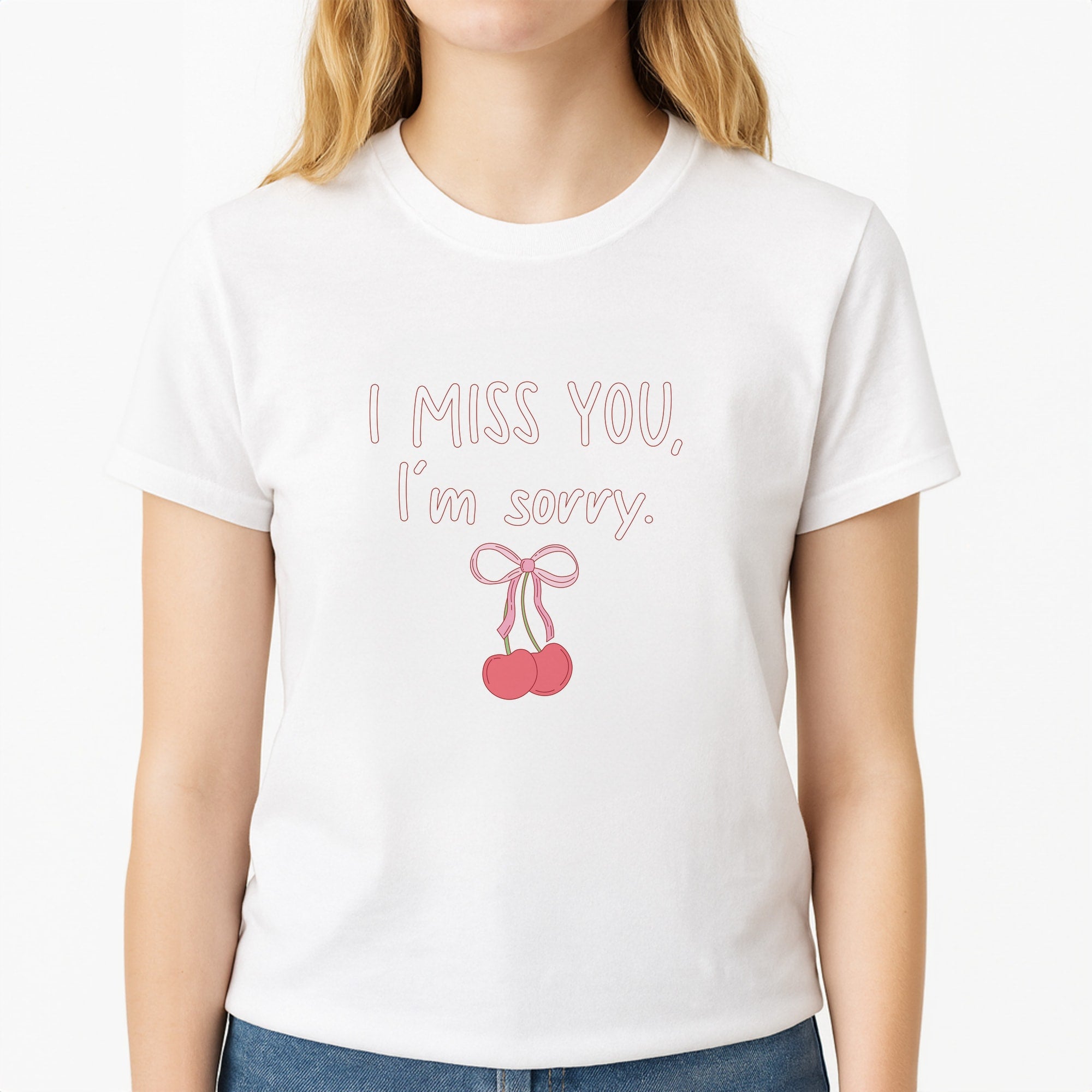 I Miss You , I'm Sorry - Abrams Unisex T-Shirt, worn by a female model