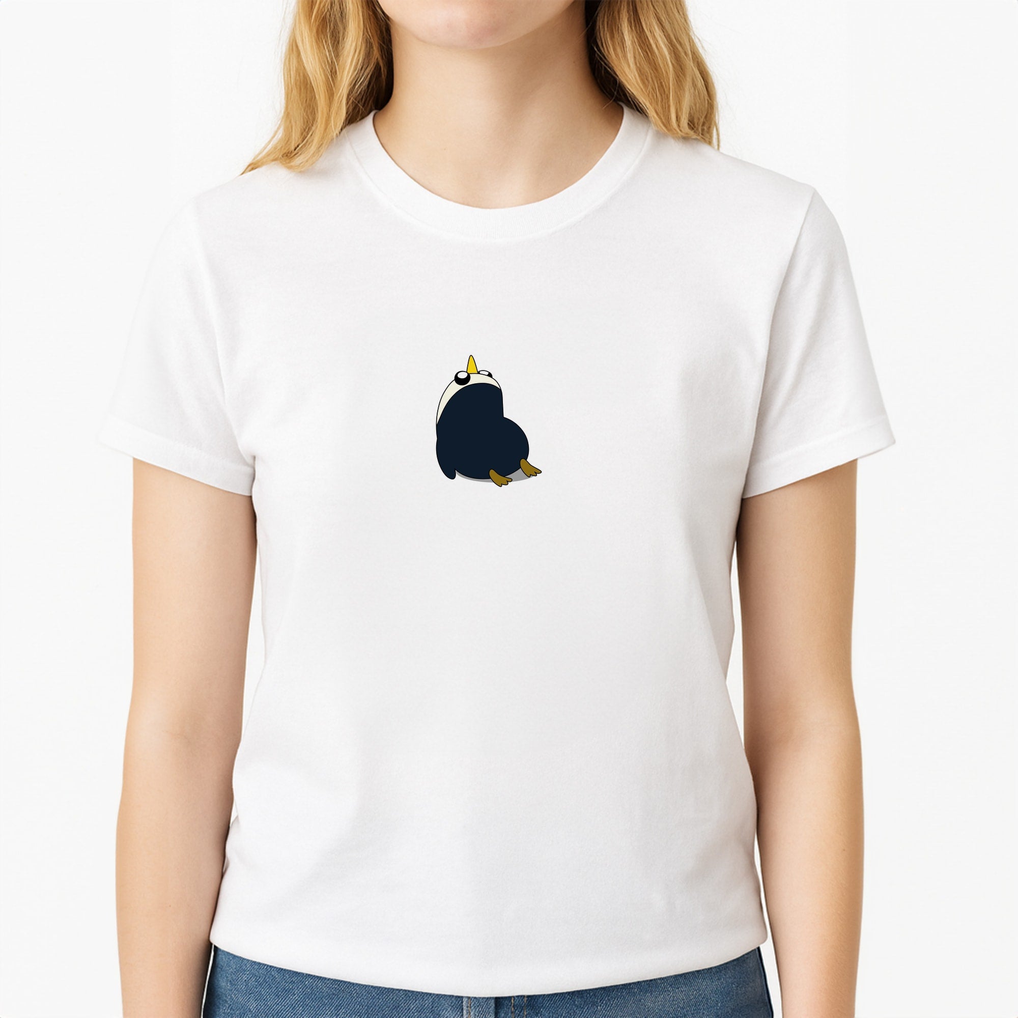 Penguins Unisex T-Shirt, worn by a female model