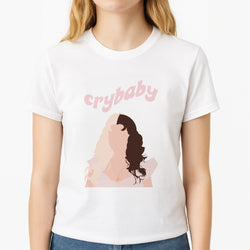 Crybaby Unisex T-Shirt, worn by a female model
