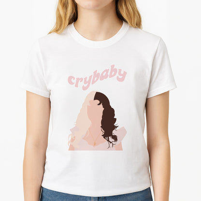 Crybaby Unisex T-Shirt, worn by a female model