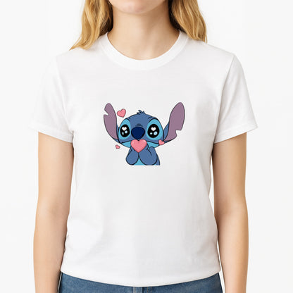 Cute Alien Blue Unisex T-Shirt, worn by a female model