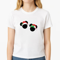 Festive Mice Christmas Unisex T-Shirt, worn by a female model