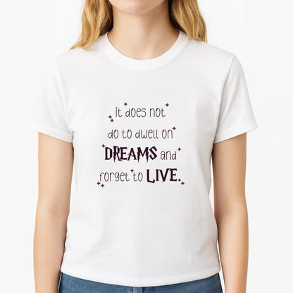 It Does Not To Dwell Unisex T-Shirt, worn by a female model
