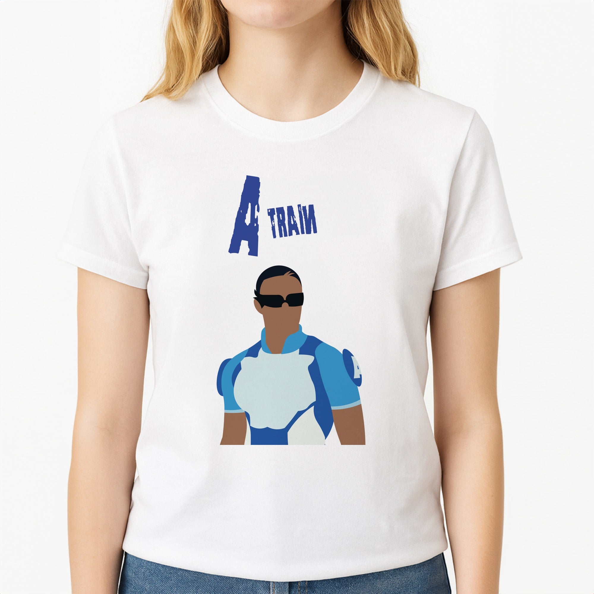 A Train Unisex T-Shirt, worn by a female model