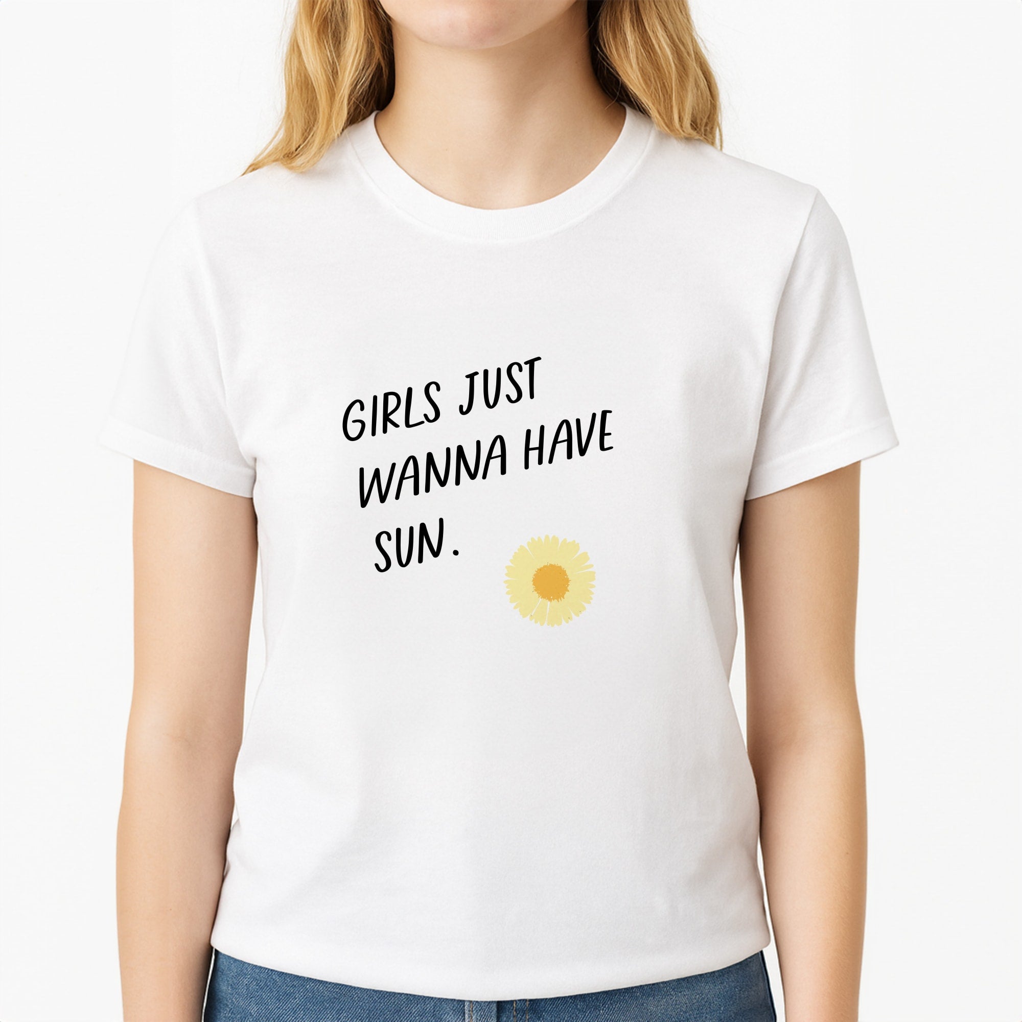 Girls Just Wanna Have Sun - Summer Unisex T-Shirt, worn by a female model