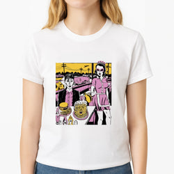 Popart Fender Unisex T-Shirt, worn by a female model