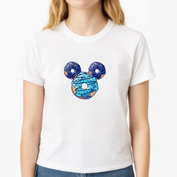 Fairytale Mouse Doughnuts Unisex T-Shirt, worn by a female model