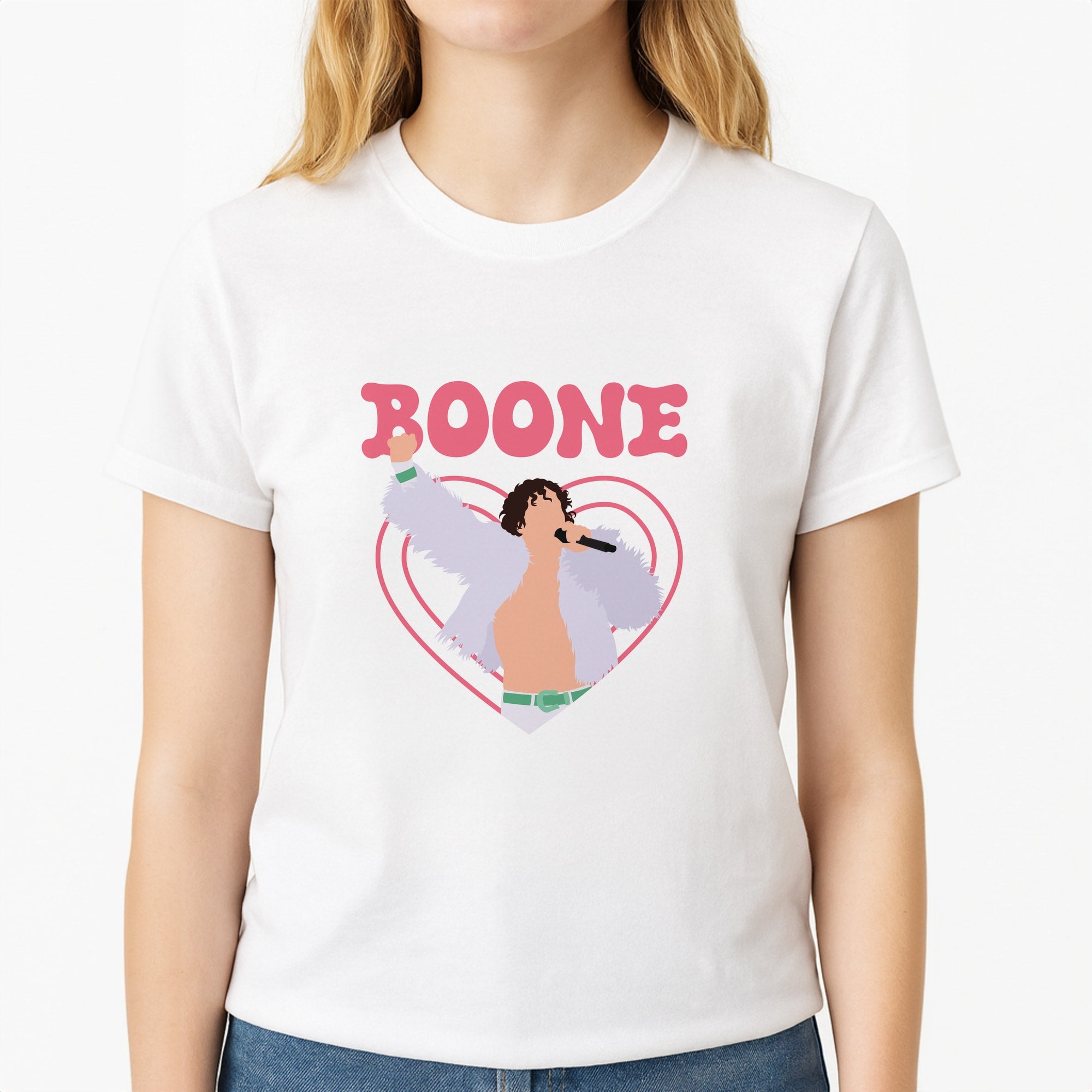 Boone Heart Unisex T-Shirt, worn by a female model