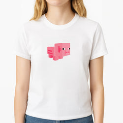 Mining Pig Unisex T-Shirt, worn by a female model