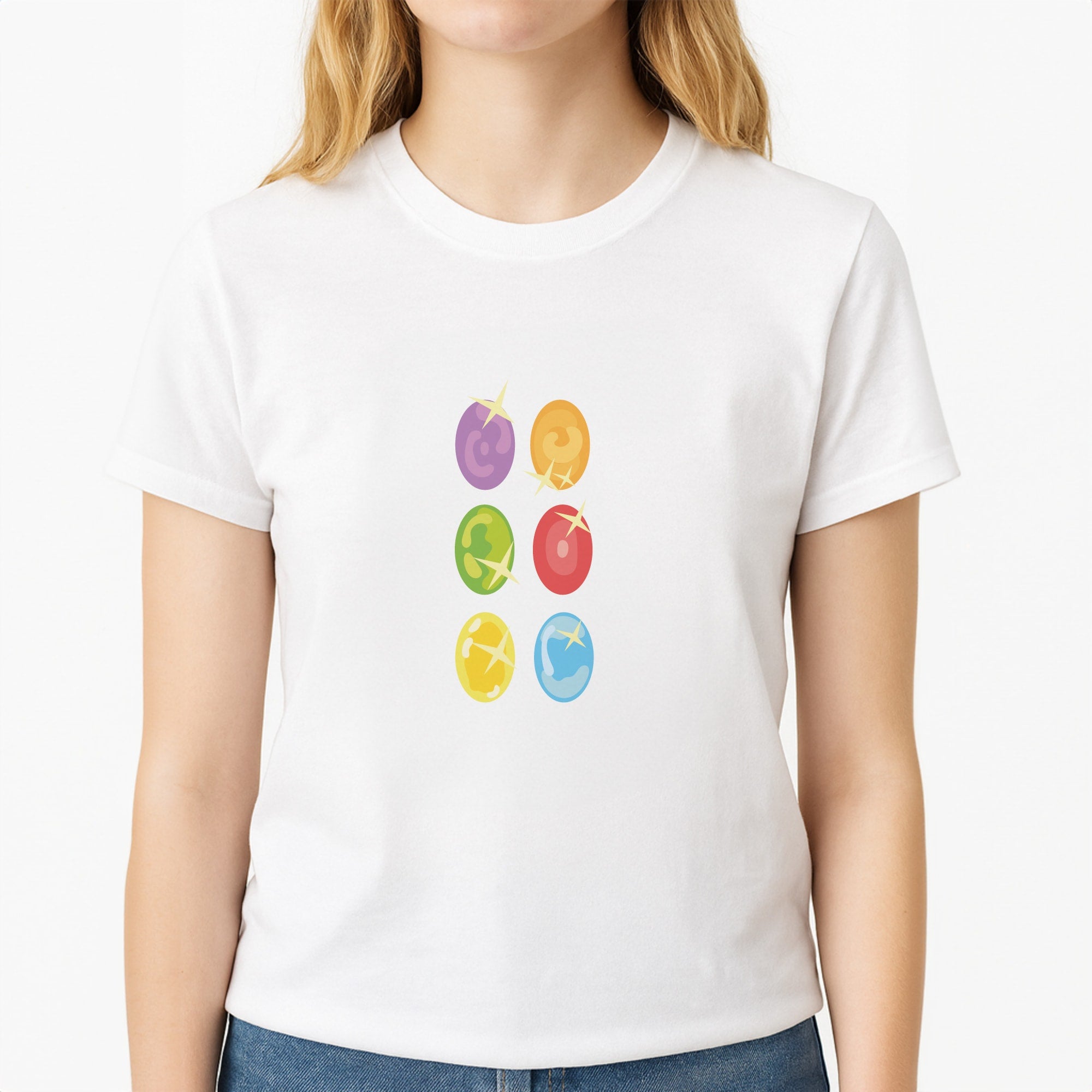 Infinity stones Unisex T-Shirt, worn by a female model