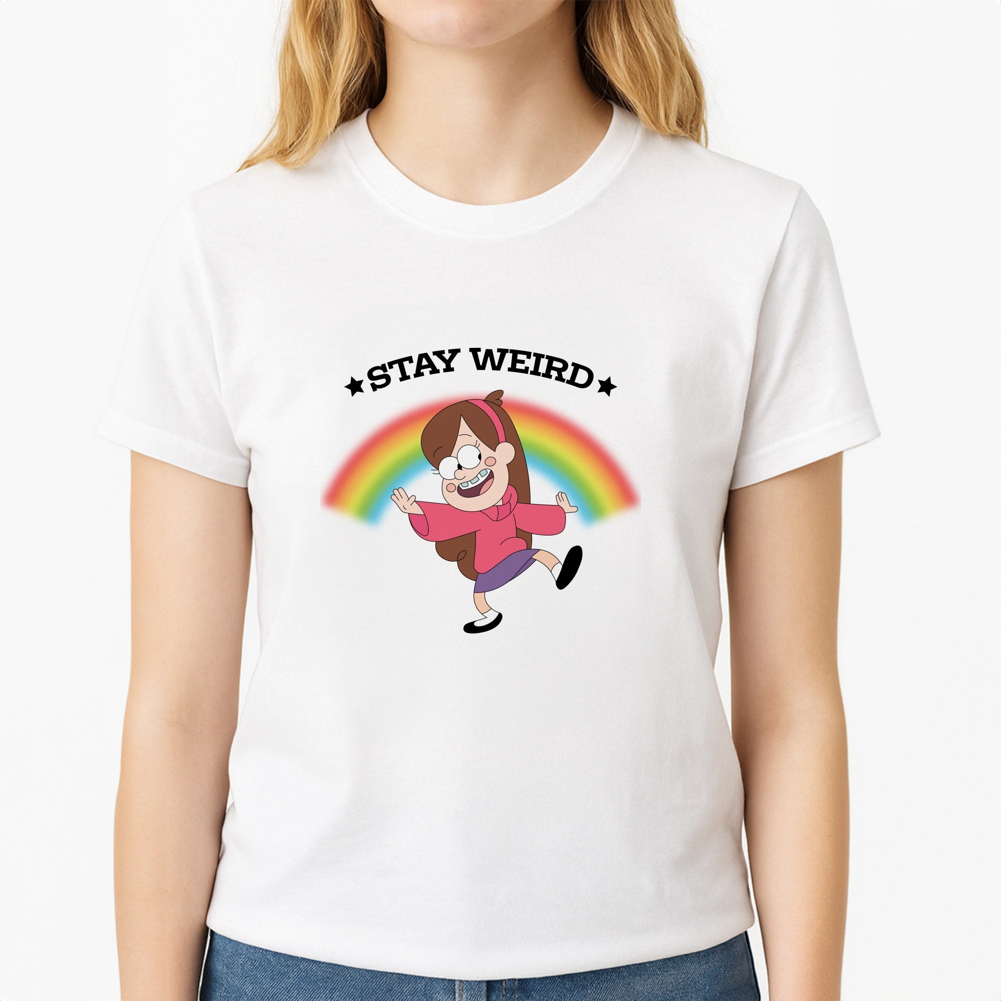 Stay Weird Unisex T-Shirt, worn by a female model