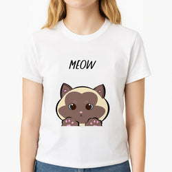 Meow Green - Cats Unisex T-Shirt, worn by a female model