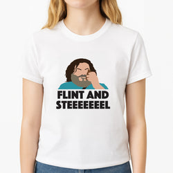 Flint And Steel Unisex T-Shirt, worn by a female model