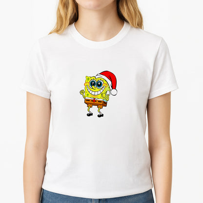 Sponge - Christmas Unisex T-Shirt, worn by a female model