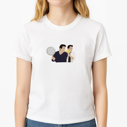 Saucepan Unisex T-Shirt, worn by a female model