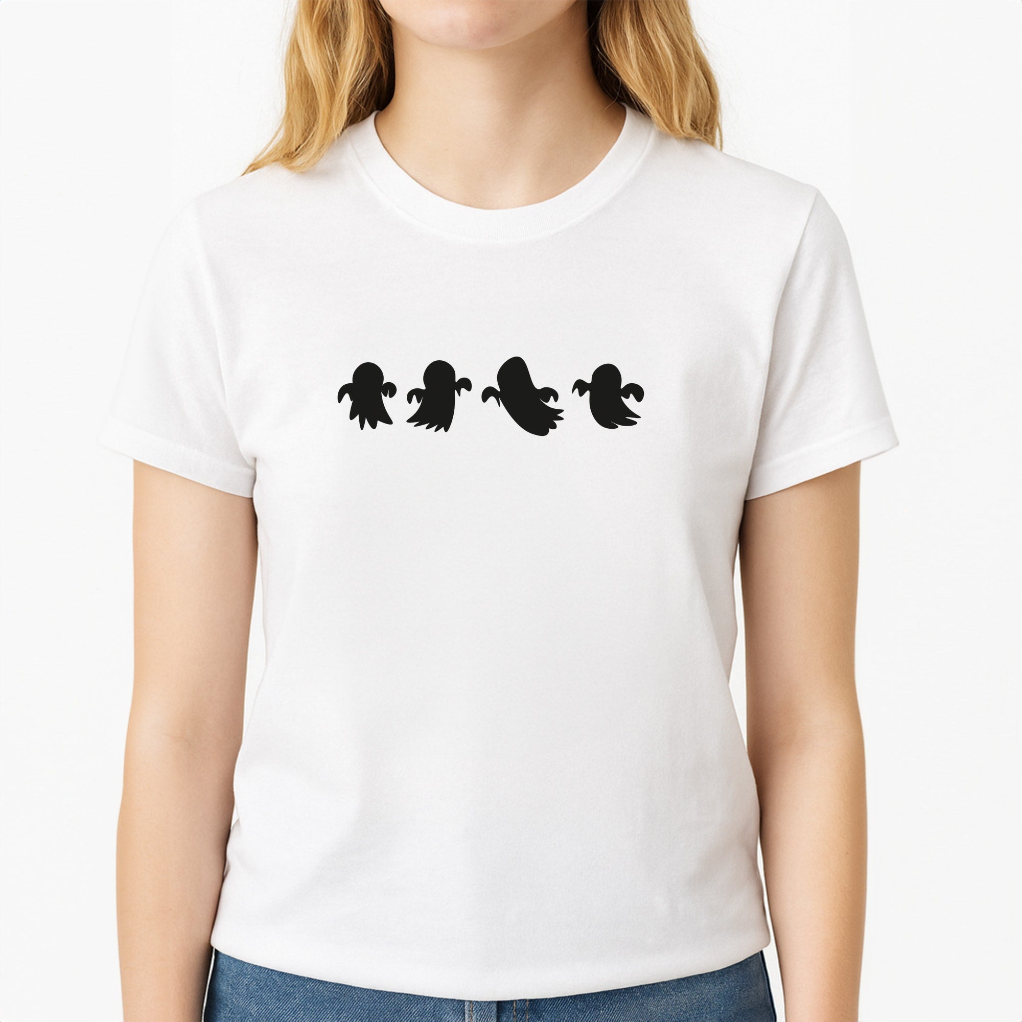 Halloween Pattern 8 Unisex T-Shirt, worn by a female model