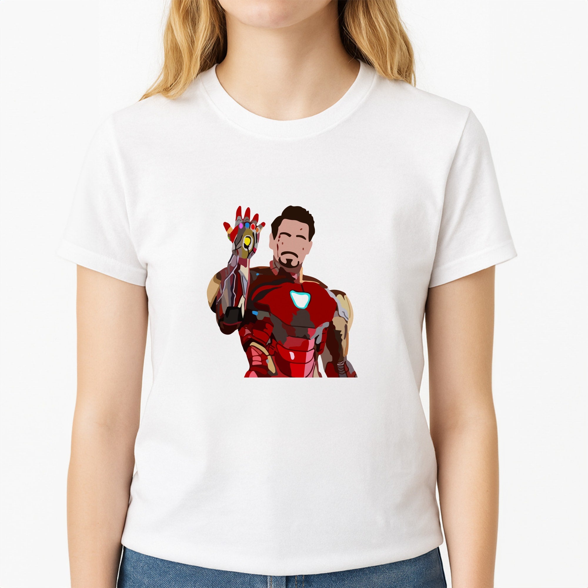 Iron Man Unisex T-Shirt, worn by a female model