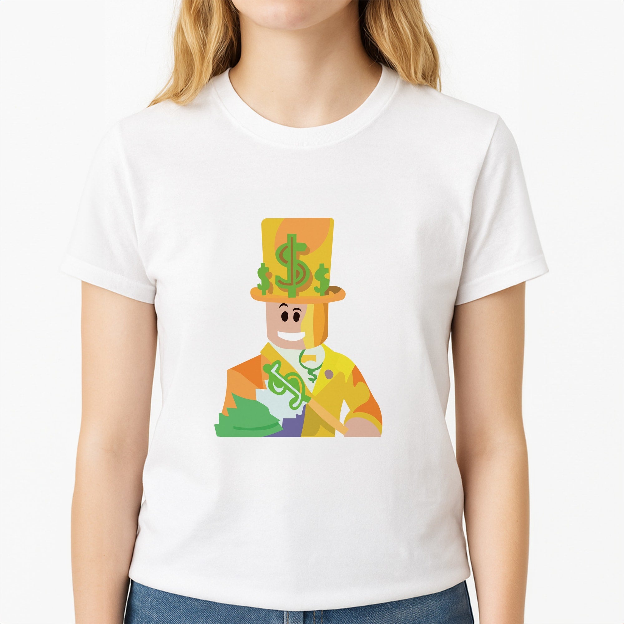 Character Money Unisex T-Shirt, worn by a female model