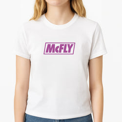 Yellow And Purple - McBand Unisex T-Shirt, worn by a female model