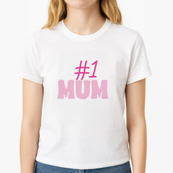 Number One Mum  Unisex T-Shirt, worn by a female model