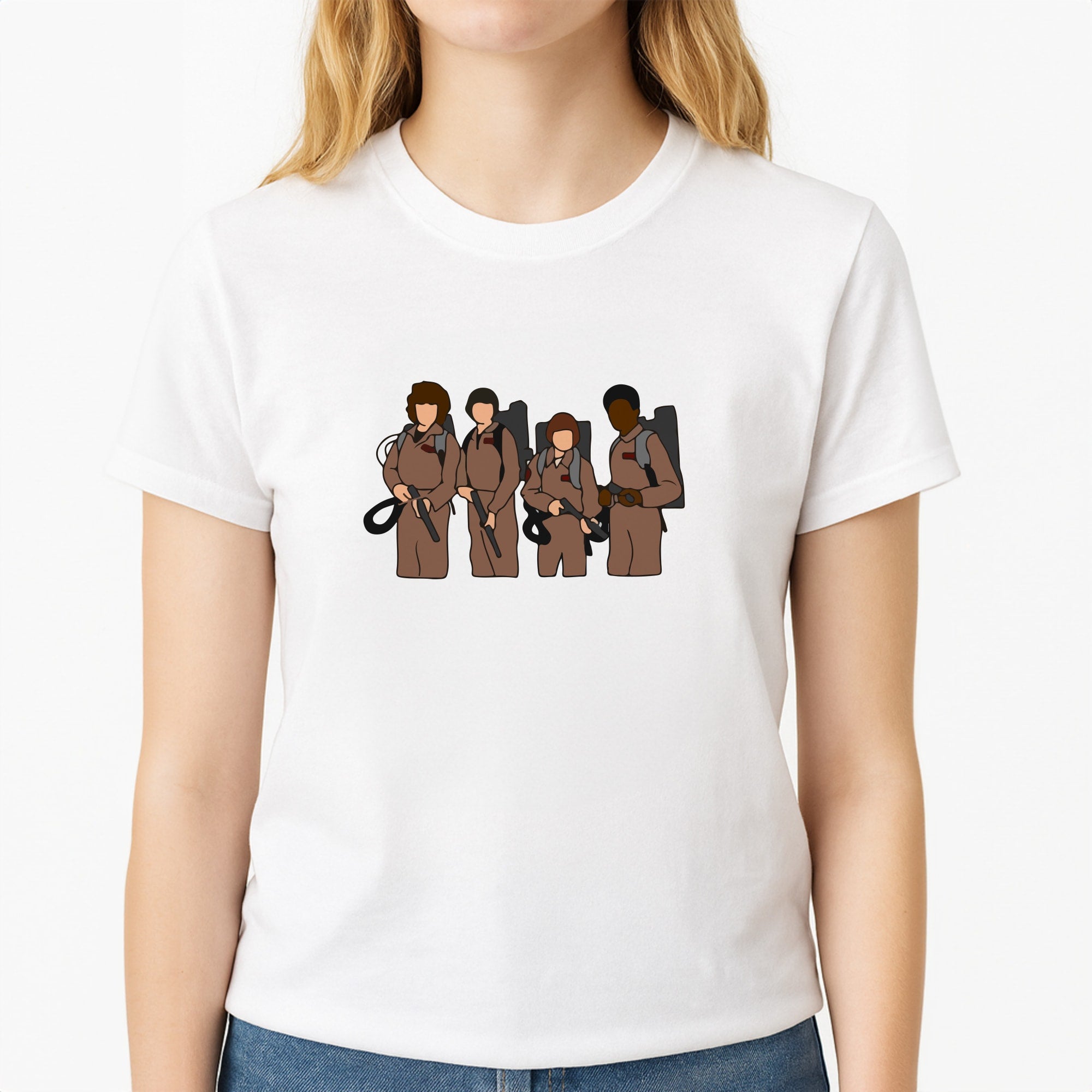 Ghost Busters Costumes Unisex T-Shirt, worn by a female model