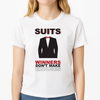 Winners Don't Make Excuses Unisex T-Shirt, worn by a female model