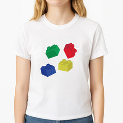 Coloured Bricks Unisex T-Shirt, worn by a female model