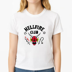 Hellfire Club Logo Unisex T-Shirt, worn by a female model