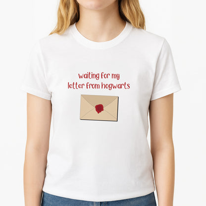 Waiting For My Letter Unisex T-Shirt, worn by a female model