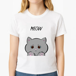 Grey Kitty - Cats Unisex T-Shirt, worn by a female model