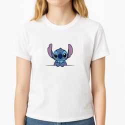 Alien Blue Leaning Unisex T-Shirt, worn by a female model