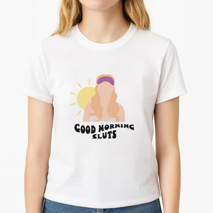 Good Morning - Halloween Queens Unisex T-Shirt, worn by a female model