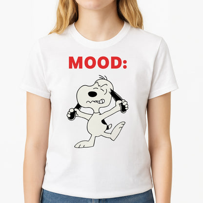 Mood Cartoon Beagle  Unisex T-Shirt, worn by a female model