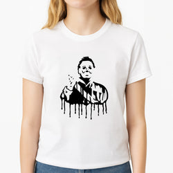 Black & White - Myers Unisex T-Shirt, worn by a female model