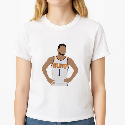 Booker - Basketball Unisex T-Shirt, worn by a female model