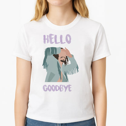Hello Goodbye Unisex T-Shirt, worn by a female model