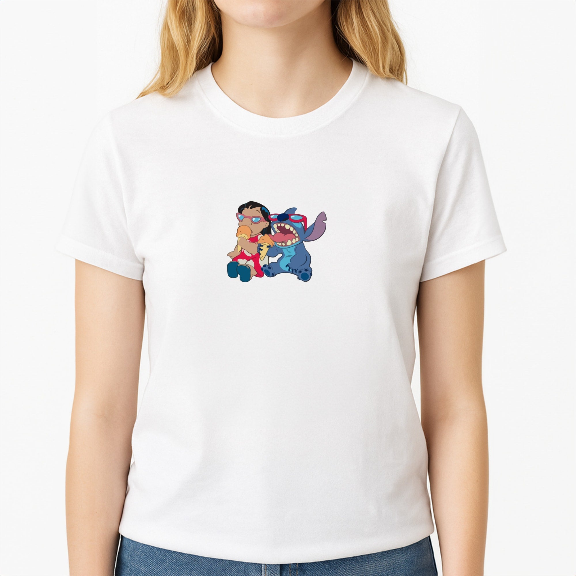 Ice Cream Alien Blue Unisex T-Shirt, worn by a female model